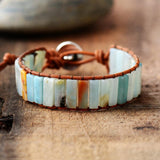 Amazonite & Leather Stone Cuff Bracelet - Moon Dance Charms