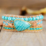 Bracelet enveloppant en cuir amazonite - Charmes de danse de la lune