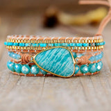 Bracelet enveloppant en cuir amazonite - Charmes de danse de la lune