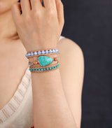 Bracelet enveloppant en cuir amazonite - Charmes de danse de la lune