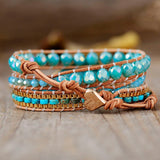Bracelet enveloppant en cuir amazonite - Charmes de danse de la lune