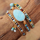 Bracelet en cuir multicouche amazonite - Moon Dance Charms