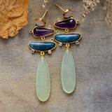 Amethyst jade and rose quartz goddess chandelier earrings - Moon Dance Charms