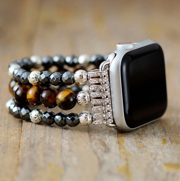 Apple Watch Beaded Bands with Tiger Eye - Moon Dance Charms