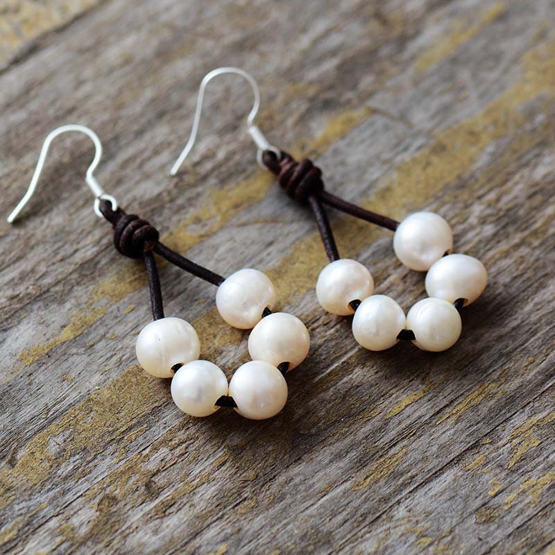 Boho Leather Pearl Earrings - Moon Dance Charms
