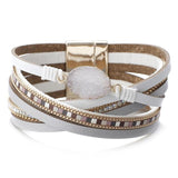 Strass Leren Gelaagde Armband - Moon Dance Charms
