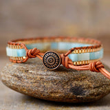 Calming Amazonite Leather Bead Cuff Bracelet - Moon Dance Charms