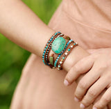 Chrysocolla and turquoise goddess wrap bracelet for healing - Moon Dance Charms