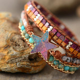 Wickelarmband aus Leder mit Sternsteinen