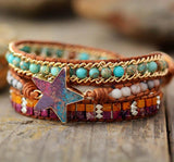 Wickelarmband aus Leder mit Sternsteinen