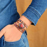 Jasper and pink tourmaline healing stone wrap bracelet - Moon Dance Charms