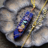 Handcrafted Chakra Crystals Necklace With Wire Wrapped Pendant - Moon Dance Charms