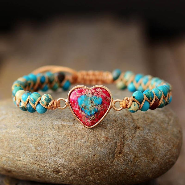 Heart Charm Stone Bracelet