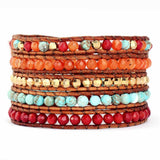 Turquoise five-layer leather wrap bracelet for joy and good luck - Moon Dance Charms