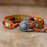 Gioioso bracciale in pelle con 7 chakra - Ciondoli della danza della luna