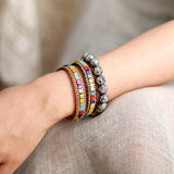 Gioioso bracciale in pelle con 7 chakra - Ciondoli della danza della luna