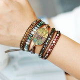 Labradoriet en jaspis vijflaagse leren wikkelarmband voor magie - Moon Dance Charms