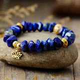 Pulsera Elástica De Lapislázuli Con Charm De Loto - Moon Dance Charms
