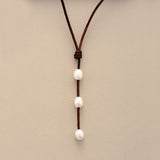 Leather and Pearl Necklace Choker - Moon Dance Charms