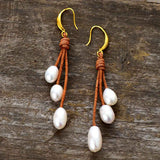 Leather Pearl Earrings - Moon Dance Charms