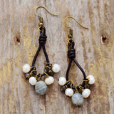 Lederperlenohrringe Labradorit - Mondtanz Charms