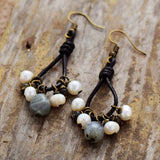 Lederperlenohrringe Labradorit - Mondtanz Charms