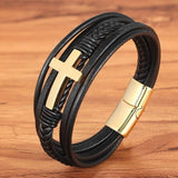 Geloof en leren armband voor heren met kruis bedel - spirituele sieraden - Moon Dance Charms