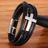 Leren armband voor heren zwart met kruis - Moon Dance Charms