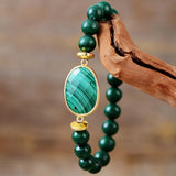 Handmade malachite stone stretch bracelet for transformation and abundance - Moon Dance Charms
