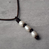 Pearl and Vintage Leather Choker - Moon Dance Charms