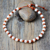Collier ras du cou en cuir de perles d'eau douce fabriqué à la main