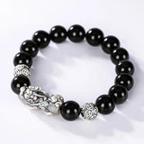 Pixiu Feng Shui Black Obsidian Bracelet For Wealth Silver - Moon Dance Charms