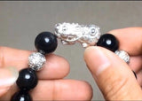 Pixiu Feng Shui Black Obsidian Bracelet For Wealth Silver - Moon Dance Charms