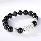 Pixiu Feng Shui Black Obsidian Bracelet For Wealth Silver - Moon Dance Charms