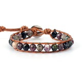 Bracciale in pelle con tormalina arcobaleno - Ciondoli della danza della luna