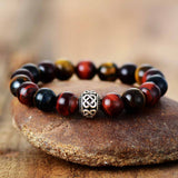 Rood Tijgeroog Stenen Armband met Tibetaans Bedje - Moon Dance Charms