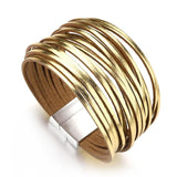 Bracelet en cuir multicouche doré