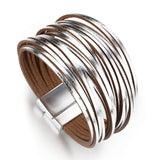 Bracelet en cuir multicouche argent