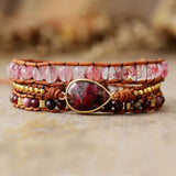 Zoete Rhodoniet Leren Wikkelarmband - Moon Dance Charms