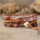 Zoete Rhodoniet Leren Wikkelarmband - Moon Dance Charms