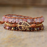 Zoete Rhodoniet Leren Wikkelarmband - Moon Dance Charms