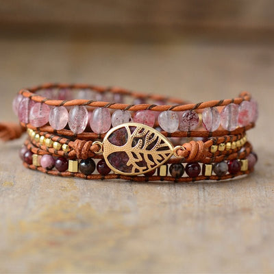 Sweet Rhodonite Leather Wrap Bracelet