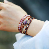 Zoete Rhodoniet Leren Wikkelarmband - Moon Dance Charms