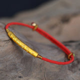 Tibetan Red String Bracelet with Buddhist Lucky Mantra - Moon Dance Charms