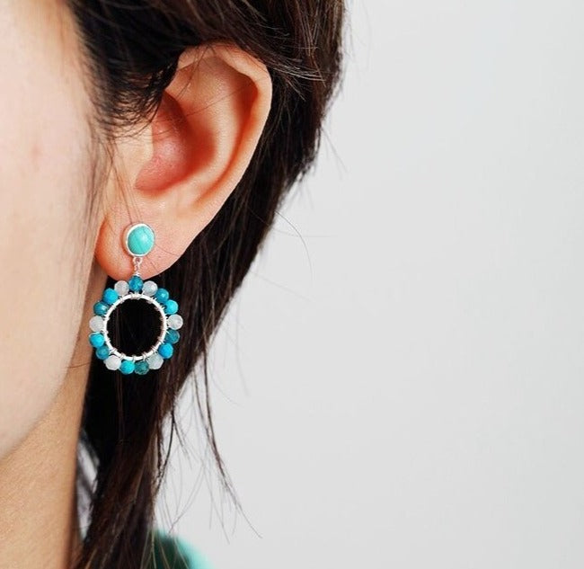Tourmaline and turquoise Hoop Earrings