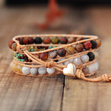 Vintage jasper beaded leather wrap bracelet - boho jewelry - Moon Dance Charms