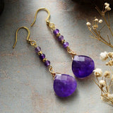 Pendientes colgantes de cristal de amatista con forma de gota de agua - Charms de danza lunar