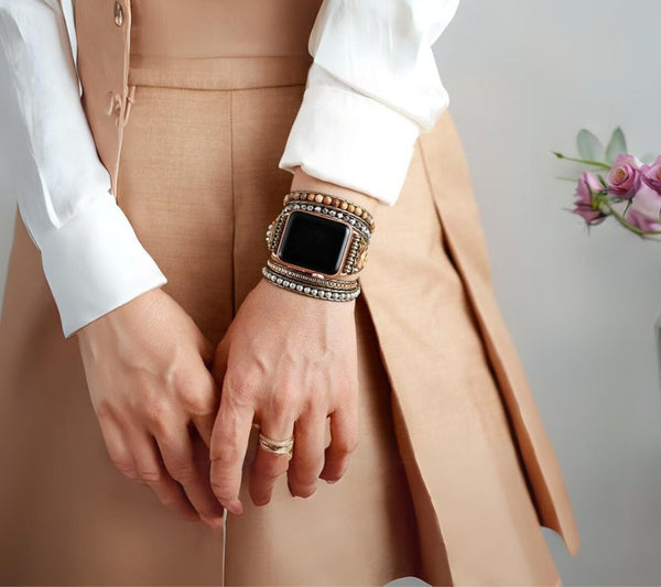 Trendy Beaded Apple Watch Band Wrap Design - Moon Dance Charms