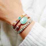 Lether Wrap Bracelet For Women with Amazonite Natural Stones