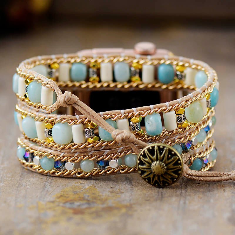 Amazonite Boho Apple Watch Wrap Band - Moon Dance Charms